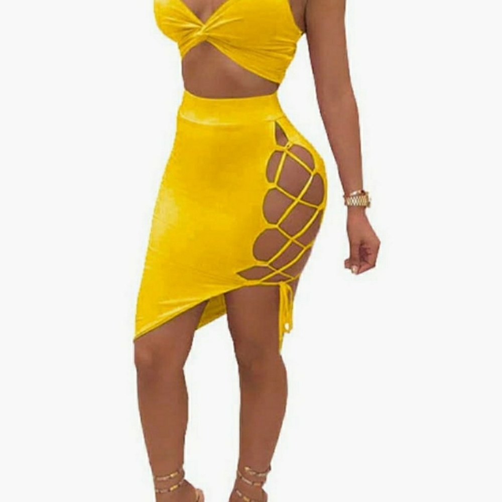2 Piece Lace Up Skirt and Crop Top